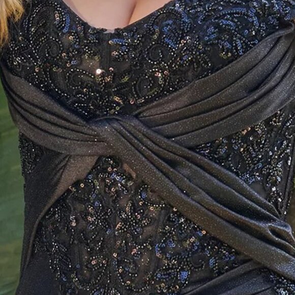 New Off The Shoulder Prom Jersey Gown w/ Pleated Straps & Sexy Leg Slit GL3689 - Picture 6 of 14